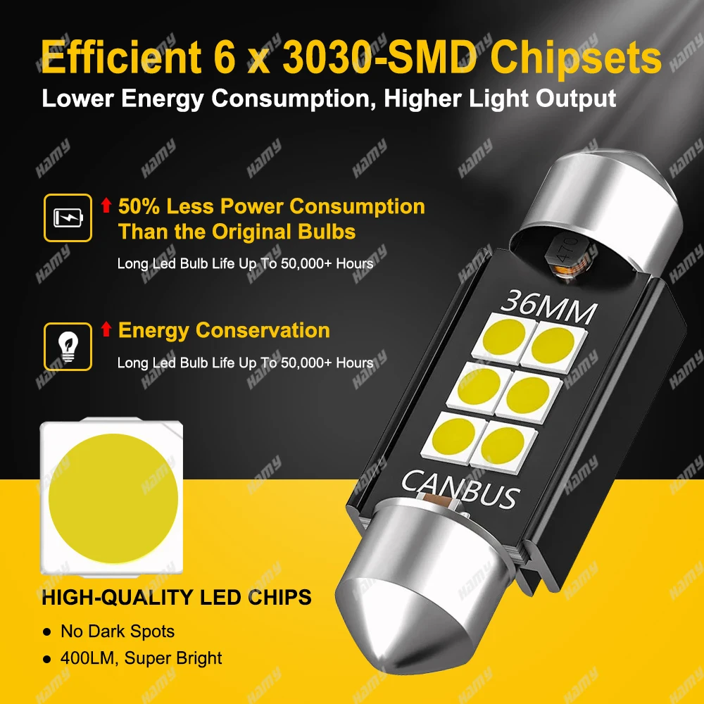 Pack 2 Bombillas LED CANBUS C5W/C10W Blanca 600LM